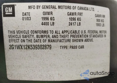 2003 Chevrolet Monte Carlo Ss z USA, uszkodzony, nr VIN 2G1WX12K539302879